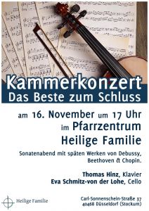 Plakat zum Kammerkonzert am 16.11.25 um 17 Uhr im Pfarrzentrum Heilige Familie