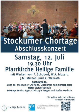 Plakat zum Abschlusskonzert der Stockumer Chortage am 12. Juli 2025 um 19:30 Uhr in der katholischen Kirche Heilige Familie in Düsseldorf-Stockum
